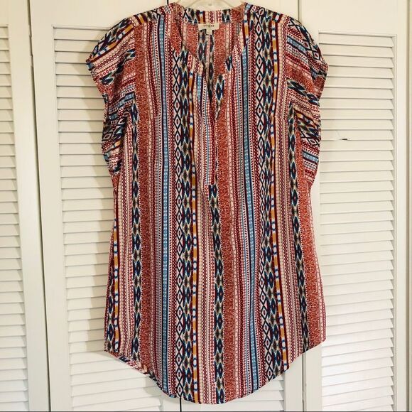 Umgee Women's Short Sleeve Mini Shift Dress in Size Small Southwestern Print - Picture 2 of 8